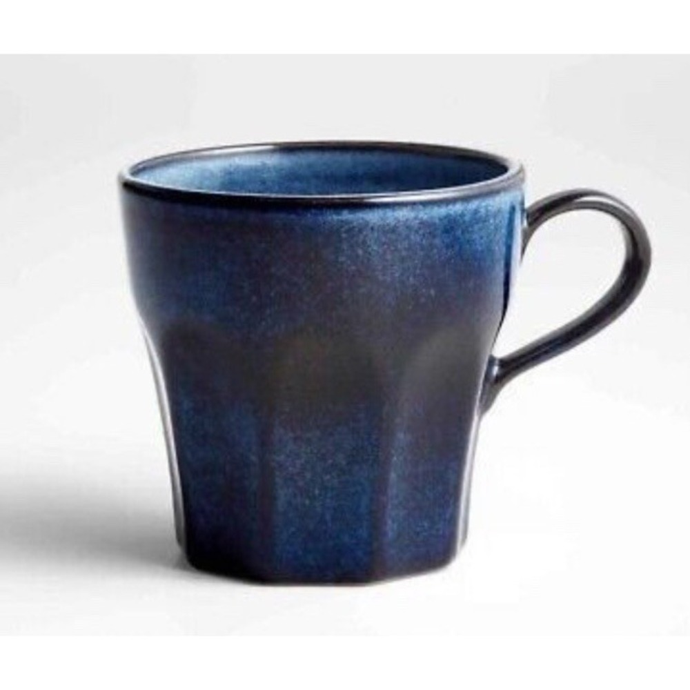 New- 4 Crate & Barrel Mugs Cove Glazed Indigo Blue Stoneware